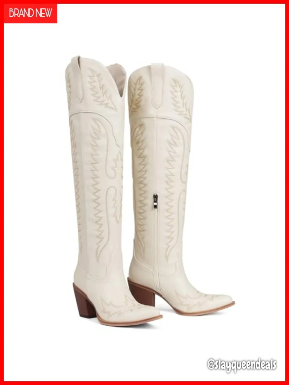 Over The Knee Western Cowboy Boots Pointed Toe Block Heel Embroidered